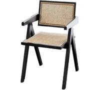 LLSHQ Bar Stools Fashion Chair High Stool Solid Wood Dining Backrest with Armrests Rattan Small Cafe(Black)