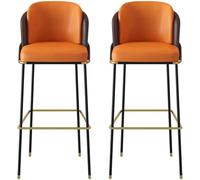 LLSHQ Bar Stools Set of 2 Counter with Backs and Footrest Pu Leather Height bar-stools for Kitchen Island Dining Room(Orange,65cm/25.5inch)