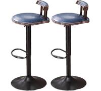 LLSHQ Bar Stools Set of 2 Microfiber Leather Counter Height with Backs Adjustable Swivel bar-stools Tall Chairs for(Blue)