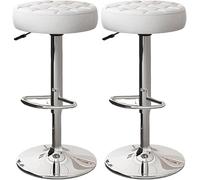 LLSHQ Bar Stools Set of Counter Height Swivel bar-stools with Footrest and Backless Round 60 80cm Adjustable for(White,Silver Legs)
