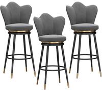 LLSHQ Bar Stools Set of - Counter Height Swivel with Backs Velvet bar-stools for Kitchen(Grey,Height 65cm)