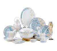 LLSHQ Bone China Tableware Simplified European Bowl And Plate Set High Legged Bowl Plate Spoon Tableware Set