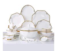 LLSHQ Ceramic Tableware Set with 56 Pieces, Bowl/Soup Pot/Spoon, Bone China Tableware, Octagonal fold, Porcelain Combination Set