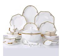 LLSHQ Classic Ceramics Dinnerware Set with 56 Pieces,Bowl/Dish/Soup Pot/Spoon|Bone China Dinner Sets, Porcelain Combination Set