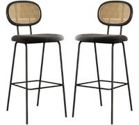 LLSHQ Counter Height Bar Stools Mid Century Rattan 70 75cm Metal Kitchen Stool Pu Leather Upholstered bar-stool(Black Velvet,65cm/25.5inch)
