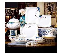 LLSHQ Dinnerware Set Luxury Family Dinner Set, Ceramics Dinner Set, Soup Pot/Plate/Bowl Combination Set | 50 Pieces High-Grade Bone China Porcelain Dinnerware Sets for