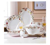 LLSHQ Dinnerware Set Luxury Family Dinner Set, Ceramics Dinner Sets, Cereals Bowl & Soup Pot & Plate | 56 Pieces Bone China Porcelain Dinnerware Set for Wedding Gifts a