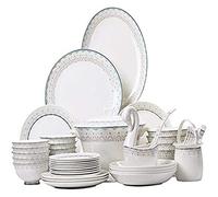 LLSHQ Dinnerware Set Luxury Family Dinner Set, Ceramics Dinnerware Set with 50-Piece, Bowl/Dish/Soup Pot/Spoon|Bone China Dinner Sets, Blue Pattern Porcelain Combinatio