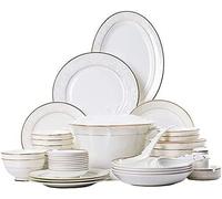 LLSHQ Dinnerware Set Luxury Family Dinner Set, Ceramics Dinnerware Set with 52-Piece, Bowl/Soup Pot/Dish/Spoon|Bone China Dinner Sets, Embossed Pattern Porcelain Combin