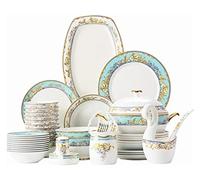 LLSHQ Dinnerware Set Luxury Family Dinner Set, Dinnerware Sets Porcelain, Bone China Dish Sets, Bowls/Dessert Plates/Dinner Plates/Pot/Saucers, Prime for 10,56 pcs(60 pcs)