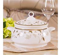 LLSHQ Dinnerware Set Luxury Family Dinner Set, Dinnerware Sets Porcelain, Luxury Bone China Dish Sets, Bowls/Dinner Plates/Pot/Saucers, Gold Pattern Trim for Daily Kitc,58 Piece Set(Pot*1)
