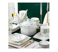 LLSHQ Dinnerware Set Nordic Light Luxury Phnom Penh Soup Pot/Plates Ceramic Plates and Sets for Restaurant and Wedding Gifts/Bone China Dinner Set(C)
