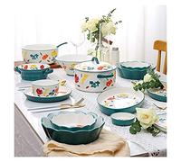 LLSHQ Dinnerware Sets Dish Set,Ceramics Dinner Sets,Cereals Bowl Soup Pot Plate | 26 Pieces French Retro Style Porcelain for Family Gathering