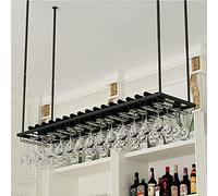 LLSHQ Hanging Wine Glass Rack Bar Wine Rack Restaurant Ceiling Wine Bottle Rack, Hanging Wine Glass Holder, Stemware Glass Shelf Metal Storage Shelving, Adjustable Height, Black