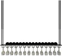 LLSHQ Hanging Wine Glass Rack Hanging Wine Bottle Stemware Glass Rack - Ceiling Upside Down Wine Cups Holder - Adjustable Height and Width - Storage Shelving for Kitchen, Dining Room, Bar Black