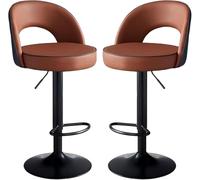 LLSHQ Kitchen Bar Stools with Backs Set of 62 82cm Swivel Adjustable Dining Chairs Soft Foam Padding for Restaurant(Brown,62-82cmBlack Legs)