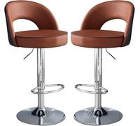 LLSHQ Kitchen Bar Stools with Backs Set of 62 82cm Swivel Adjustable Dining Chairs Soft Foam Padding for Restaurant(Brown,62-82cmSilver Legs)