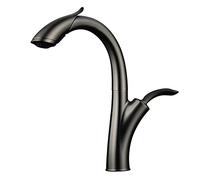 LLSHQ Kitchen Faucet Pull Out Brass Kitchen Sink Tap with Dual Function Sprayer, 360° Swivel High Arc Kitchen Faucet Single Handle Cold and Hot Water Mixer Tap,Black