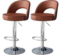 LLSHQ Kitchen High Stools Pu Leather bar-stools with Back Dining Chair 20cm Height Adjustable for Island Coffee Pub 62(Brown,62-82cmSilver Legs)