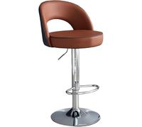 LLSHQ Pu Leather Adjustable Swivel Bar Stool 2er Set Kitchen Stools with Backs Black Silver Metal Dining Island Chair(Brown,62-82cmSilver Legs)