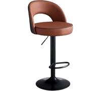 LLSHQ Pu Leather Adjustable Swivel Bar Stool 2er Set Kitchen Stools with Backs Black Silver Metal Dining Island Chair(Brown,62-82cmBlack Legs)