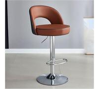 LLSHQ Pu Leather Adjustable Swivel Bar Stool Kitchen Stools with Backs Black Silver Metal Dining Island Chair for Home(Brown,62-82cmSilver Legs)