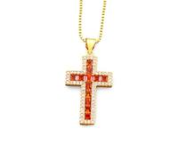 LLSHQ Religious Cross Pendant Necklace for Women, Gold Plated Copper Jewelry with Colored Princess Cut CZ and Clear CZ Border