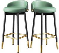 LLSHQ Set of 2 Counter Height Bar Stools Footrest Chair Round Leather bar-stools with Backrests and Armrests High Kitchen(A,55cm/21.6inch)