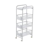 LLSHQ Slim Storage Cart, Storage Trolley on Wheels, Kitchen Storage Unit Utility Cart Shelving Organizer Trolley, Space-Saving for Small Spaces, Bathroom Kitchen,White,4 Tiers