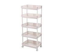 LLSHQ Storage Trolley Cart, Vegetable Rack, Multifunctional Plastic Storage Basket, Slide Out Rolling Utility Cart Storage Shelf Rack, Stacking Storage for Kitchen Bathroom Living Roomuesful
