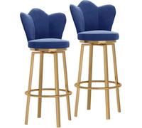 LLSHQ Swivel Bar Stools Kitchen Island with Backrest and Metal Footrest Ideal for Counters Home bar-s(Gold-Blue,2pcs)
