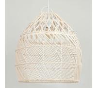 LLSHQ White Rattan Light Fixture Hand Woven Wicker Pendant Kitchen Island Rustic Basket Cage Hanging Lamp Vintage Chandelier for Bedroom Dining Room Farmhouse
