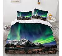 LLSL Duvet Cover double Northern Lights 3d Printed Colorful Quilt with Zipper Closure and Pillowcase Night View Bedspread Ultra Soft Microfiber Bedding Set for Childrens Adults, Double: 200x200cm