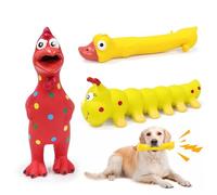 LLSPET Rubber Chicken Dog Toys with Colorful Polka Dot, Squeaking Caterpillar and Duck Set - 3 Pcs, Durable Rubber Toys for Medium and Large Dogs, Easy to Picking Up