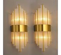 LLSZAHD 2 x Lights Crystal Wall Sconce Lighting Gold Brushed Brass Wall Mount Light Modern Elegant Crystal Wall Light Fixtures for Bedroom Living Room Hallway Dining Room(Size:45cm,Color:Gold)
