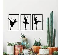 LLSZAHD 3 Packs Metal Abstract Ballet Dancer Wall Art Decor, Single Line Minimalist Art Décor, 3D Sculptures Textured Hanging Wall Home Decor For Bathroom Living Room Bathroom Study, Black, 40x28cm