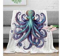 LLSZAHD 3D Print Blanket Baby Size Blue Octopus Ultra-soft Warm Puffy Flannel Throws Blankets, Versatile Throw Blanket 30"x40" for Bedroom Couch Bed Sofa Bedding (76x101cm)