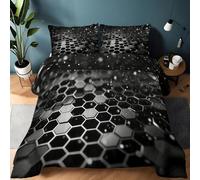 LLSZAHD Black And Grey Honeycomb Double Duvet 10.5 Tog Tech-Inspired Coverless Duvet Cosy Super Soft Breathable Microfibre for Summer Winter, Easy Care Machine Washable Quilt with 2 Pillowcases