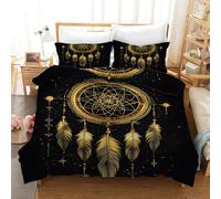 LLSZAHD Black Gold Dreamcatcher Super King Duvet Cover - 110g Microfiber Superking Bedding Set Boho Reversible Quilt Cover with Zipper Closure and 2 Pillowcases 50x75, Soft, Easy Care