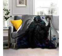 LLSZAHD Black Robed Skeleton Blanket, 3D Print Throw Blanket, Warm Soft Fluffy Fleece Blanket for Sofa, Couch, Bed, Chair, Travel, Camping, excellent gift (80"x90")
