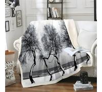 LLSZAHD Black Trees Sherpa Throw Plants Soft and Fluffy Fleece Throw Blanket, Cozy Bed Throw for Sofa, Armchair or Travel, 130 x 170 cm