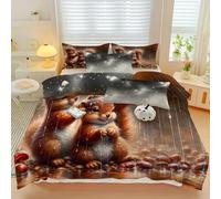 LLSZAHD Brown Squirrel Double Duvet Cover Sets 3 Piece, Mushrooms Bedding, Soft and Breathable Microfiber Zipper Quilt Cover and 2 Pillowcases, Easy to Clean and Care, for Bedroom