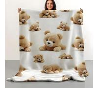 LLSZAHD Brown Teddy Bear Blanket Baby Size, White, Ultra-soft Warm Puffy Flannel Throws Blankets, Versatile Throw Blanket 30"x40" for Bedroom Couch Bed Sofa Bedding (76x101cm)
