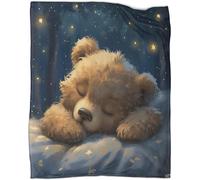 LLSZAHD Brown Teddy Bear Double Size Throws Blanket Blue Galaxy Comfort Soft Sofa Bed Flannel Blanket 128x152cm, Modern Fashion Design Style Children Adults Bedroom Decor - Travel Blankets 50"x60"