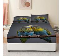LLSZAHD Budgie Single Fitted Sheet Animal Bed Sheets - 30 cm Deep Pocket Fitted Bed Sheet with 2 Pillowcases, Soft Brushed Microfiber Bedding 90x190 cm - Easy Care Bottom Sheets