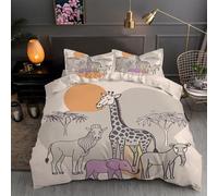 LLSZAHD Cartoon Giraffe Bedding King Size Duvet Cover Sets - Illustration 3D Print Quilt Cover Set with Zipper Closure and 2 Pillowcases 50x75, Easy Care Microfiber Bedding