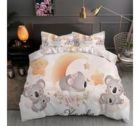 LLSZAHD Cartoon Koala Bedding Cot Bed Duvet Cover Set 120 X 150 - Children Reversible Print Quilt Cover Set with Zipper Closure and 2 Pillowcases 50x75, Easy Care Microfiber Bedding