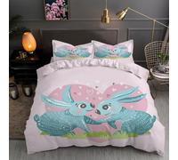 LLSZAHD Cartoon Rabbit Bedding Single Duvet Cover Set - Heart Shapes Reversible Print Quilt Cover Set with Zipper Closure and 2 Pillowcases 50x75, Easy Care Microfiber Bedding