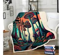 LLSZAHD Colourful Mushrooms Sherpa Throw Abstract Patterns Soft and Fluffy Fleece Throw Blanket, Cozy Bed Throw for Sofa, Armchair or Travel, 130 x 170 cm