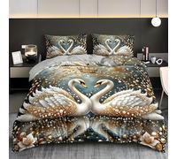 LLSZAHD Crown Double Duvet Cover Sets 3 Piece, Swan Gemstone Bedding, Soft and Breathable Microfiber Zipper Quilt Cover and 2 Pillowcases, Easy to Clean and Care, for Bedroom